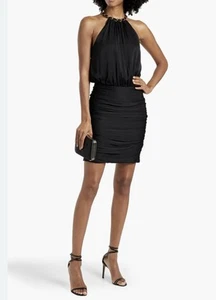 Veronica Beard Black Kalita Gold Chain Halter Back Neck Tie Dress Size 4 NWT - Picture 1 of 8