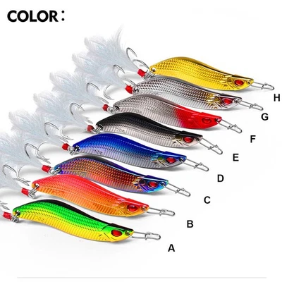 8PCS S-Shape Metal Fishing Lure Spoon Sequins Spinner with Feather Treble Hook - Image 1 of 4