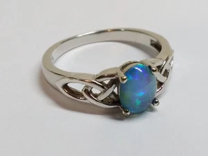 Size Q sterling Silver 925 ladies Ring solitaire blue stone Celtic style - Picture 1 of 12