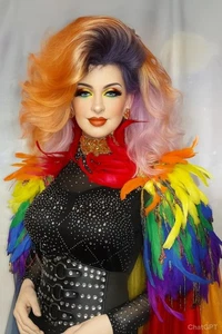 Show Perücke Pretty,Ombre Lila,Orange,Rosa,Locken,Travestie,Drag Queen,CSD,Neu - Bild 1 von 15