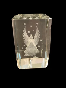 Crystal Glass Cube Paperweight 3D Laser Etched Angel & Stars 3"x2"x2" Home Decor - Picture 1 of 9