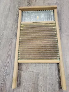 Vintage Larger Wooden Metal Primitive Farmhouse Cottage Core Washboard 24x12 - Picture 1 of 7