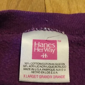 Sudadera vintage años 90 Hanes Her Way cuello redondo azotado XL púrpura envejecida - Imagen 1 de 4