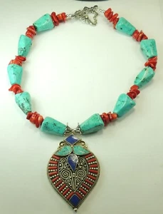 Statement Howlite Necklace Lapis Coral & Turquoise Wedding Mother of Bride - Picture 1 of 1