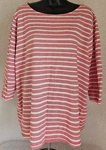 Studio Works Womens Shirt Top Blouse Size 3X Red White Striped - Picture 1 of 24