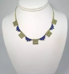 DECO Gold Plate Brass and Enamel Pendant Necklace 9.2 grams 15 1/2” end to end - Picture 1 of 5