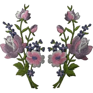 Paar Lavendel Rosa Rose Blume Patches Eisen Nähen Aufnähen Patch Bestickte Abzeichen - Bild 1 von 1