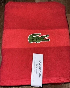 Lacoste ~ Asciugamano da Bagno Rosso 100% Cotone 30" x 52" Grande Logo Coccodrillo (A) - Foto 1 di 4