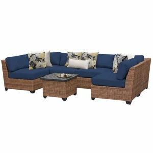 TK Classics Laguna 7-Piece Patio Wicker Sectional Set 07c in Navy - Picture 1 of 1