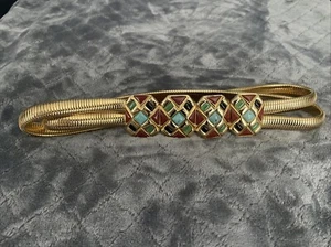 Vintage Judith Leiber Gold Tone Gems Snake Stretch Belt - Picture 1 of 11