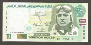 Peru 10 Soles 11.8.2005; UNC; P-179a; BNB-B501a; Aviator; Biplane - Picture 1 of 2