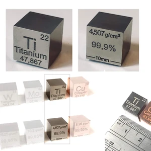 Cubo de 10mm de titanio (Ti). Datos del elemento químico grabados a láser - Imagen 1 de 7