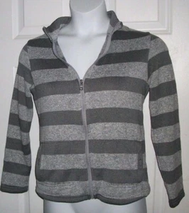 $58 CROFTS & BARROW SMALL GRAY STRIPE ZIP FLEECE WASH/DRY TRIED ON BLOUSE TOP - Picture 1 of 4