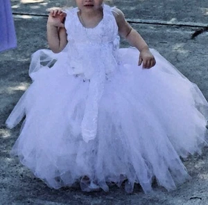 Toddler Lace Tulle FLOWER GIRL 2 Piece Dress Tutu Skirt Halter Top Pure White  - Imagen 1 de 12