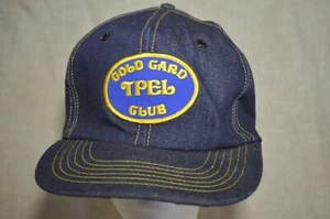 VTG SNAP BACK DENIM TRUCKER HAT TPEL GOLD CARD CLUB 80s PRO FIT Made in USA - Picture 1 of 11