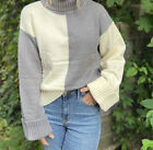 Amoli Turtleneck Yellow & Gray Colorblock Knit Sweater Size S / M Acrylic