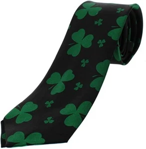 St Patricks Day Skinny Krawatte schwarz grün Lucky Klee Satin Feeling Party - Bild 1 von 1