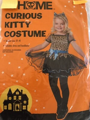 Disfraz de gatito curioso negro, marrón y verde azulado vestido y diadema niño pequeño 2T - 4T NUEVO Foto 1 de 2