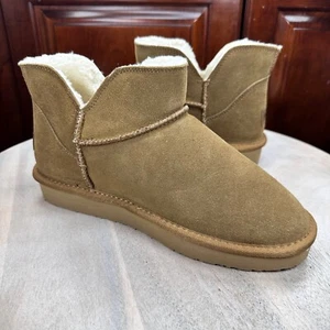 Minnetonka Mavie Womens Shearling Boots Size 10 Natural Tan Suede Pull On Boot - Picture 1 of 15