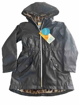 Abrigo de cuero con cremallera completa marca California C&C para niñas con estampado de piel de guepardo sintético talla 5 Foto 1 de 4