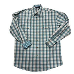 Wrangler George Strait Shirt Mens Med Turquoise L/S Snap Front Flip Cuff Western - Picture 1 of 8