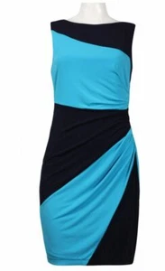 Navy Turquoise Ruched Color Block Muse Dress - Picture 1 of 1