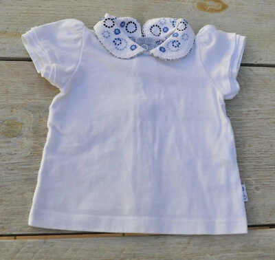 T-Shirt Baby 1 Monat Sergent Major Weiß Pan-Kragen Bestickt Blau Guter Zustand - Bild 1 von 2