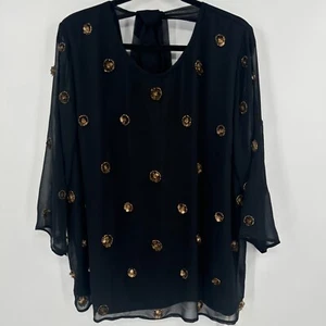 Joanna Hope Blouse Top Women's 24 Black Chiffon Embellished Layered Back Tie - Picture 1 of 10