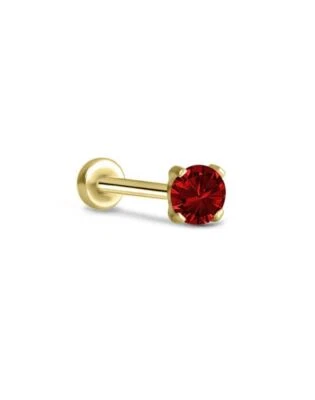 Threadless Labret Nose Ring Monroe Push Pin Yellow Gold Steel 3mm Prong CZ - Image 1 of 2