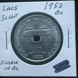 LAOS 1952 50 Cents SCARCE in BU Brilliant Uncirculated A726 - Picture 1 of 3