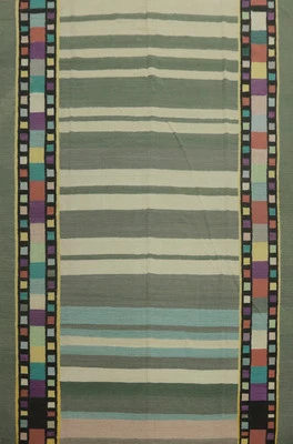 Alfombra Kilim moderna verde a rayas 9x12 pies tinte vegetal alfombra para sala de estar Foto 1 de 4