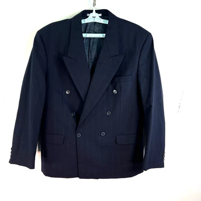 Traje Chaqueta Para Hombres Yves Saint Laurent Dbl Pecho Pin Rayas Lana Talla 44L Azul Usado en Excelente Condición Foto 1 de 4