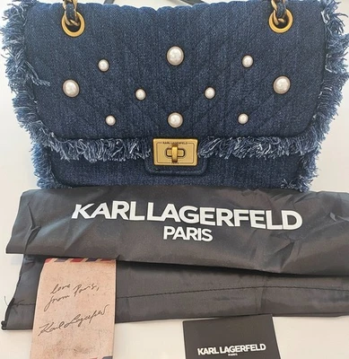 Gorgeous Karl Lagerfeld Paris Agyness  Crossbody Denim Bag With Pearls - Image 1 of 4