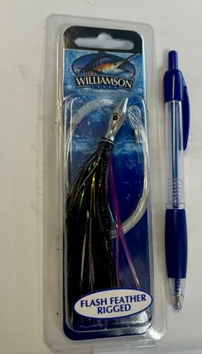 Williamson Flash Feather, Fully Rigged, Purple/Black, 5” Long, HD Saltwater - Image 1 of 4