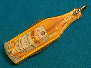 NM VINTAGE SHEFFIELD ENGLAND FIGURAL GRANTS SCOTCH WHISKY BOTTLE WATCH FOB KNIFE - Picture 1 of 13