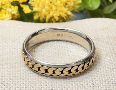 Vtg Men’s 14k Gold 8.7g Two Tone S Pattern 6mm Wide Comfort Band Ring Size 13.5 - Image 1 of 4