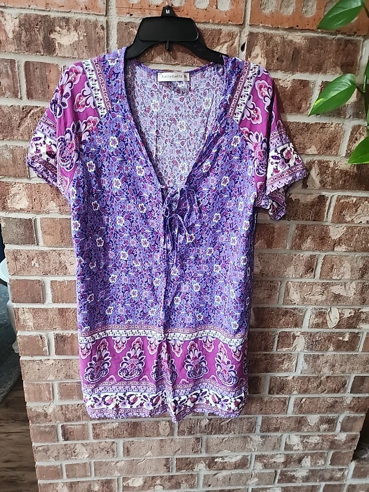 Mameluco Boho Rusttydustty púrpura floral corbata frontal informal estampado mixto  Foto 1 de 4