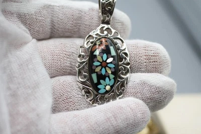 Colgante de piedras preciosas con incrustaciones de plata de ley Carolyn Pollack flores florales S49 Foto 1 de 4