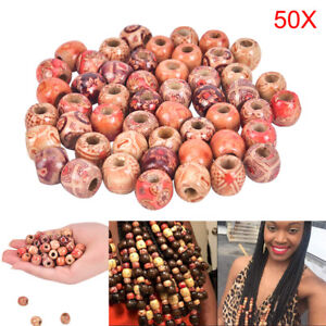 50pcs Dreadlock Beads Wooden Hair Braiding Tube Rings Extension Accessories B*S*