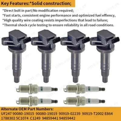 4x Ignition Coil & Spark Plug for 2000-2008 Toyota Corolla Matrix Celica UF247 - Image 1 of 4