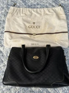 Vintage Gucci 80s Micro GG Handbag Purse Coated Monogram Black Bag Gold Retro - Picture 1 of 8