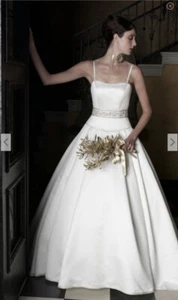 New $3,200 Casablanca ivory wedding dress satin strapless w/o straps Sz 10 WOW - Picture 1 of 8