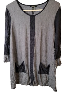 Alison Sheri Size Medium Womens Top Striped Crinkle Pockets Tunic NWT $96 - Picture 1 of 6