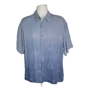 Campia Moda Button Up Collard Shirt ~ Sz L ~ Blue ~ Short Sleeve ~ Sailboats - Picture 1 of 4