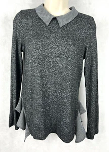Monteau Gray Long Sleeve Thin Knit Sweater Collared Shirt Size M - Picture 1 of 9