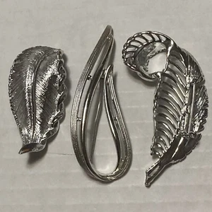 3-Silver Tone Leaf Brooch Lapel Pin Signed Gerry’s Sarah Cov. Vtg Leaf Feather - Picture 1 of 10