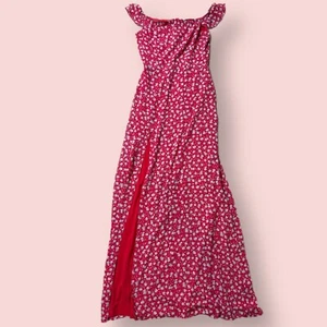Tobi Sidney red off shoulder maxi dress high slit floral size XS - Picture 1 of 7