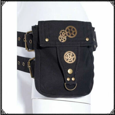 Vintage Steampunk Gear Black Punk Rock Leg Hip Pack Belt Bag Waist Bag Unisex Foto 1 de 4