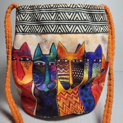 Laurel Burch Feline Cats Small Crossbody Bucket Purse Tote Bag Handbag - Image 1 of 4