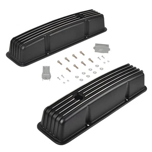 Aluminum Black Finned Tall Valve Cover For SBC Small Block Chevy 327 350 1958-86 - Bild 1 von 8
